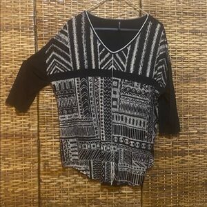 EUC Edista Los Angeles black cream Boho print three-quarter sleeve top blouse 1x